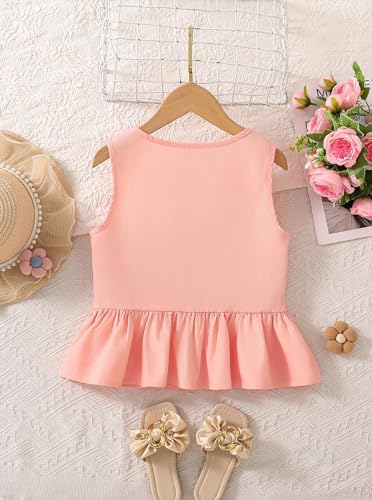 Image of Girls Bowknot Tank Tops Sleeveless Striped Shirts Cotton Peplum Babydoll Top