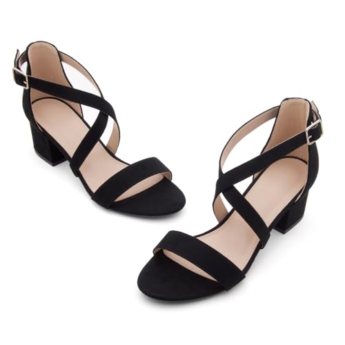 Image of Shoe Land SL-LESSA Women's Low Heels Open Toe Dress Heeled Sandals Cross Ankle Strap Chunky Block Short Heel Pumps Shoes for Office Prom Wedding Party