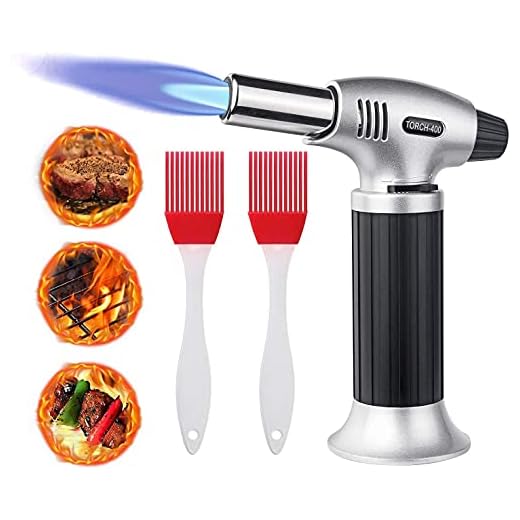 flintronic Blåslampa, kökslampa, påfyllningsbar butangas ficklampa tändare med säkerhetslås, justerbar låga med 2 borstar för matlagning, grill, bakverk, lödning (butangas ingår ej) Silver-1