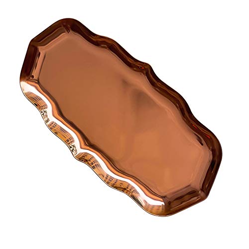 Stainless Steel Towel Tray Storage Tray Dish Plate, Cosmetics Jewelry Display Organizer, Tea Fruit Tray, Vanity Bathroom Ring Holder, Decorative Container for Keys, Watch, Perfume (Rose Gold)