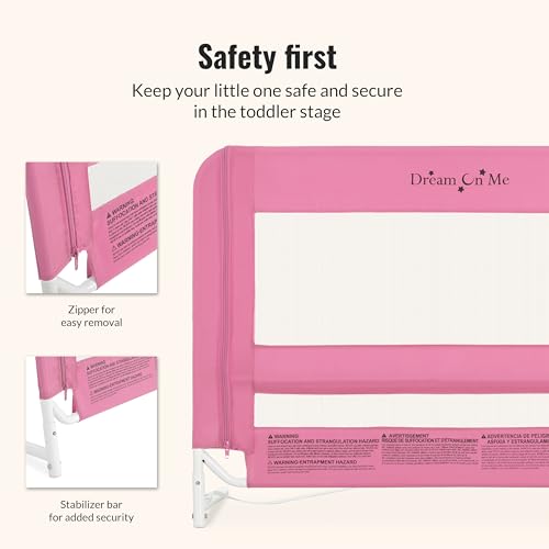 Image of Dream On Me Mesh Security Bed Guard Rail for Toddlers 2-5 Years, Fits Twin-King Beds, Reinforced Anchor System, 2 Adjustable Heights, Pink, Not for Cribs /Toddler Beds