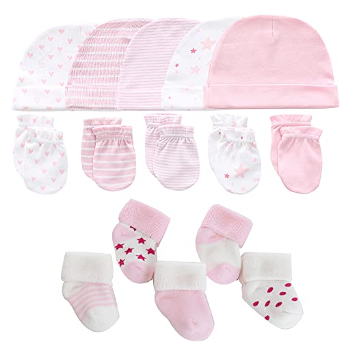 Image of MAMIMAKA Newborn Baby Boy Girl Caps Mittens Socks Set Cotton Baby Essentials Accessories (Hats+Gloves+Socks)