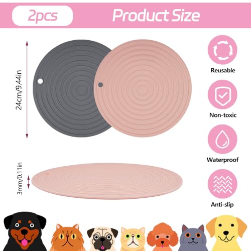 2 Stück Napfunterlage Katzen Rund, 24cm Silikonmatte Hundenapf, Futternapf Unterlage rutschfest Matte Katzenfutter, Topflappen, Futterunterlage Hund für Mittlere und Kleine Haustiere