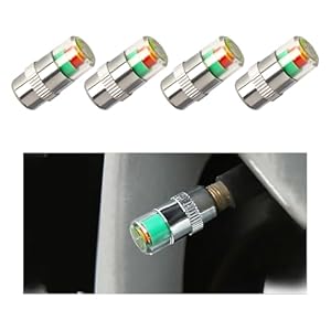 Yourkar 4 PCS Tire Pressure Monitor Valve Stem Caps, 2.4Bar 36PSI Car Tire Pressure Monitor Sensor Indicator with 3-Color Eye Alert, Universal Valve Stem Caps for Cars (Silver)