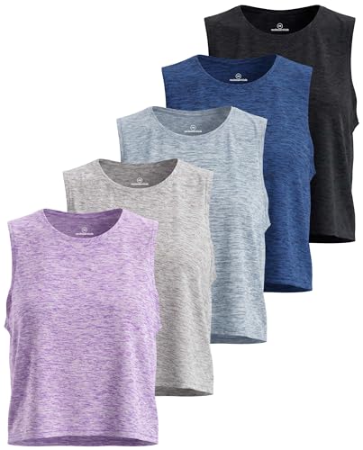 Image of 5-Pack: Women's Dry Fit Crop Summer Tank Top - Gym Yoga Workout Sports Tee Tank Tops for Women (Available in Plus Size)