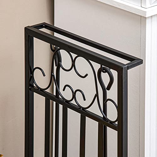 HOMCOM Steel Firewood Log Holder Indoor Outdoor Firewood Rack Fireplace Wood Storage Shelf with 4 Tools, Hooks, Scrolls, Rust-Resistant, Black, 75L x 30W x 60H cm HOMCOM Steel Firewood Log Holder Indoor Outdoor Firewood Rack Fireplace Wood Storage Shelf with 4 Tools, Hooks, Scrolls, Rust-Resistant, Black, 75L x 30W x 60H cm