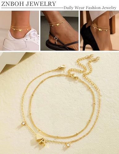 Image of Silver Ankle Bracelets For Women 14k Gold Plated Initial Anklets For Women Waterproof Non Tarnish Dainty Layered CZ Letter A-Z Heart Charm Anklet Set Summer Beach Foot Chain Jewelry Gift