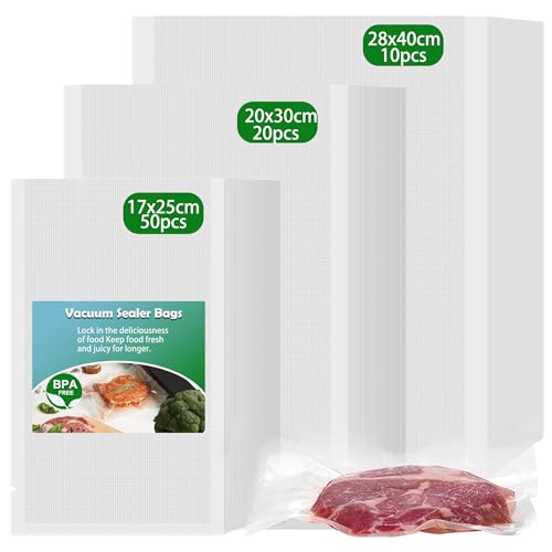 huruirui Sac Sous Vide Alimentaire 80pcs 17X25cm(50) + 20X30cm(20) + 28X40cm(10) Sac Congelation Sous vide pour Machine Sous Vide Sans BPA pour la Conservation des...