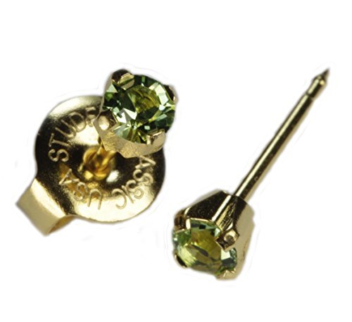 Gold Mini 3Mm Green August Birthstone Ear Piercing Earrings "Studex System 75" Hypoallergenic By Studex #TOP26