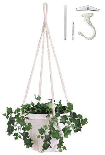 Shineloha Giant XXL 55 Inches Macrame Planter Hanger Large for 15 inch Pot + Swag Hook | Extra Large Hanging Planter for Indoor Plants | No Pot/Plant Included (XXL)