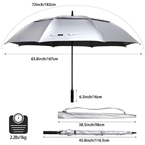G4Free 72 Inch Huge Golf Umbrella Uv Protection Auto Open Windproof Umbrella Oversized Extra Large Vented Double Canopy Umbrella For Family (Silver/Black) #TOP2
