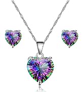 Uloveido 10mm Simulated Mystic Topaz Rainbow Heart Cubic Zirconia Solitaire Pendant Necklace Plat...
