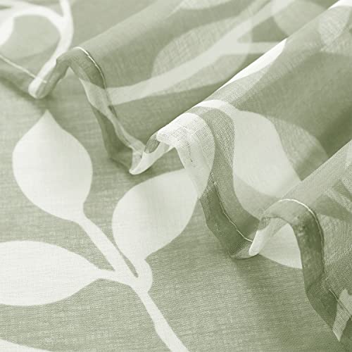 Image of XTMYI Boho Curtains for Kitchen Window Green Leaf Sheer Small Curtains for Bedroom Bathroom 30 Inch Length Sage