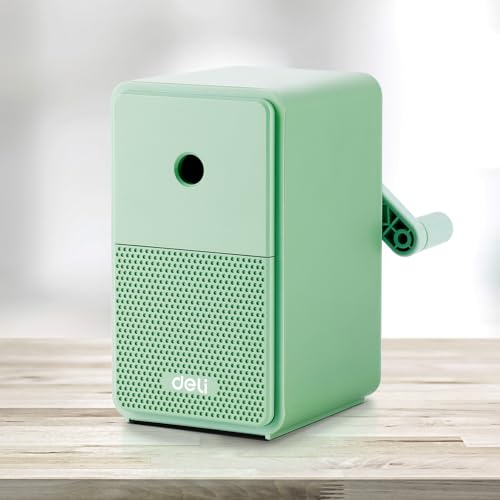 deli - Deli Manual Pencil Sharpener, Auto-in Hand Crank Pencil Sharpener with Adjustable Point for Pencils and Colored Pencils, Pencil Sharpener for Kids, Students, Classroom, Home and Office, Green