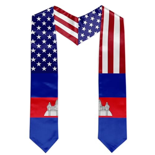 BMHHTM USA Cambodia Mixed Flag Graduation Stole Graduation Sash for Study Aboard International Graduate 72" Long