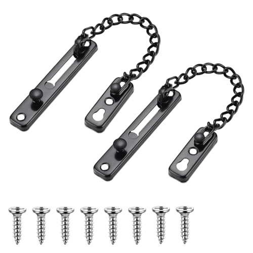 2 Pièces Chaîne de Porte de Sécurité, Chaîne de Porte en Acier Inoxydable, Limiteur de Porte Étroit Verrou de Porte Anti-Vol à Ressort pour la maison, l'hôtel, les portes et fenêtres (noir)