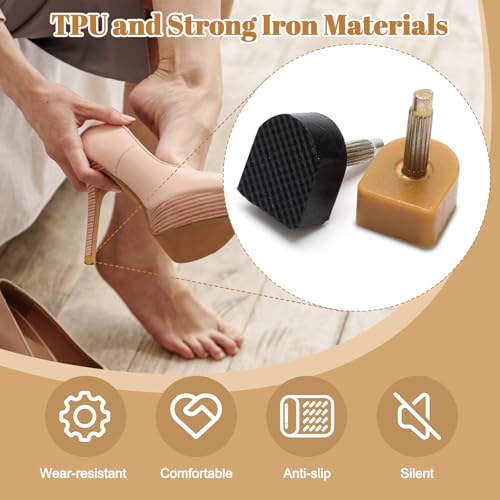 Image of 24 Pairs 6 Size High Heel Replacement Tips Kit with Upgrade Heel Caps Remove Pliers, Storage Box and Tape Measure, U-Shaped and Round Heel Tips Caps Suitable for All Kinds of High Heels