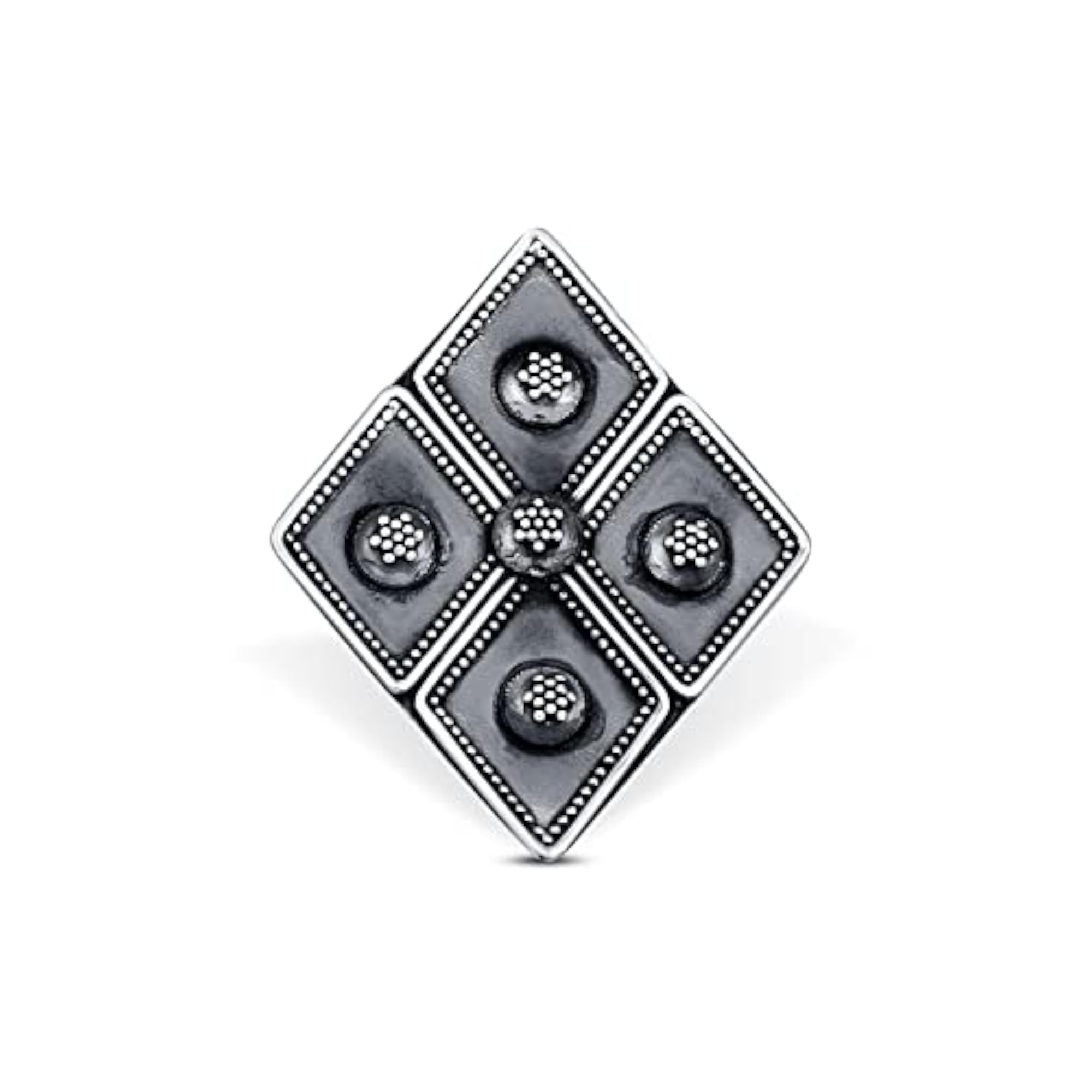 Women's Bold Oxidised 925 Sterling Silver Diamond Shape Adjustable Ring