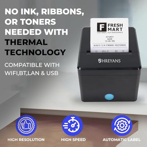 Image of POS Lite Billing Machine with Printer | SHREYANS KP307 80mm Thermal Billing Printer Auto Cutter, USB, Bluetooth, WiFi & Ethernet | Billing Machine for Small Business, Retail Shop & Restaurant