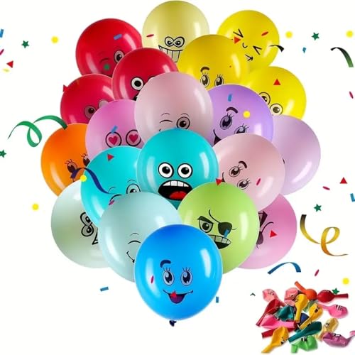 20 Globos de Látex con Caritas Sonrientes – Colores Surtidos – Decoración para Fiestas Infantiles, Baby Shower, Bodas y Cumpleaños – Ideales para Animar tus Eventos (30 cm)