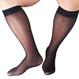 Mr.babuu 3Pairs Pack Men's Casual Striped Sheer Nylon Silky Thin Dress Socks (Black)