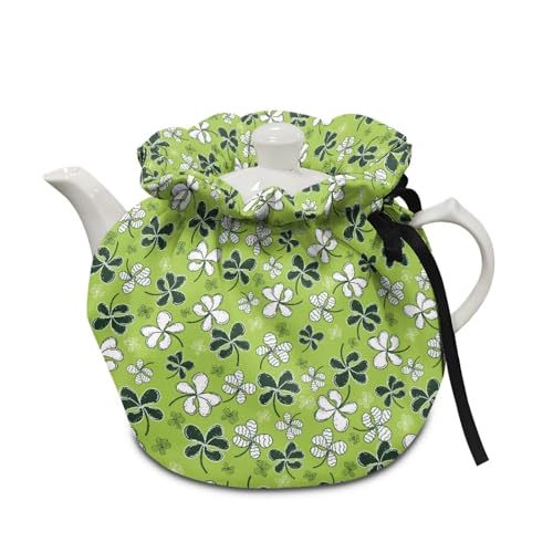 Suobstales Green Shamrock Print Tea Pot Cozies Tea Kettle Quilt Kitchen Home Decorative Tea Pots Cozy with Insulation Pad St. Patrick's Day Gift for Housewife, Friend, Mom