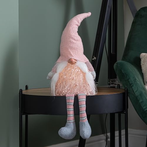 50cm Battery Operated Light up Female Christmas Gonk with Dangly Legs in Pink Hat