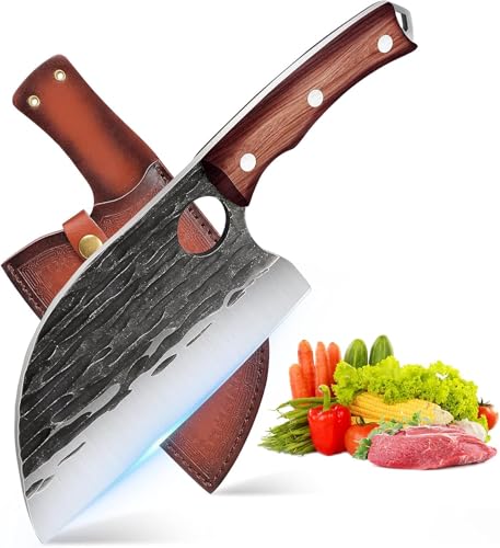 Chef Knife Hand Forged Kitchen Knives for Meat Vegetable High Carbon Steel Kitchen Knife Sharp Chef Knife Full Tang with Sheath for Outdoor BBQ Chef Knife Hand Forged Kitchen Knives for Meat Vegetable High Carbon Steel Kitchen Knife Sharp Chef Knife Full Tang with Sheath for Outdoor BBQ
