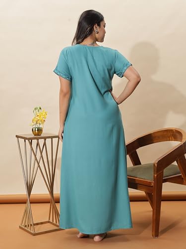 Image of 9shines Label Stylish Alpine Nighty Maxi for Women | Full Length Trendy Nightgown | Premium Nightdress | Nightwear | Heavy Embroidery Nighty with Pockets(2891)