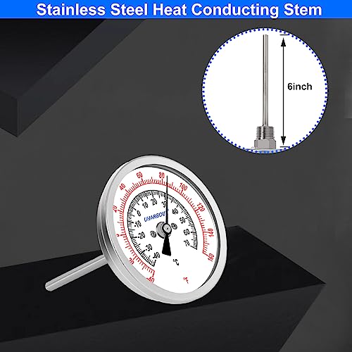 UHARBOUR Water Temperature Gauge, 3" Dial Fully Stainless Steel, 6" Stem, -40 to 160F, 1/2" NPT Back Mount, Soil & Water Thermometer by Uharbour - Image 3