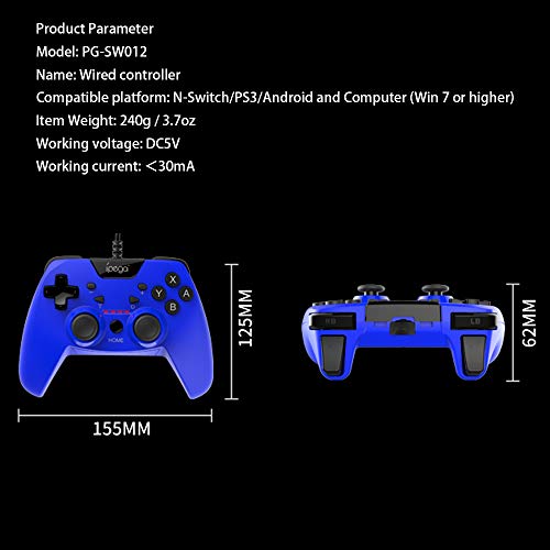 Loijon PG-SW012 Controlador com fio Gamepad Cabo de 3 metros Turbo com vibração dupla Compatível com