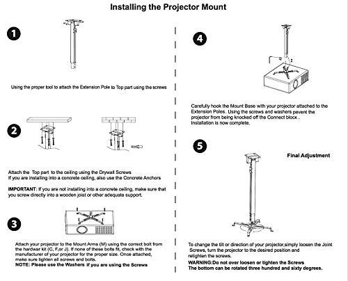 Image of 2' Feet Heavy Duty Adjustable Projector Ceiling Mount Stand Adjustable Bracket Hanging Kit for Dell Benq Sony Sharp Vewsonic etc.White