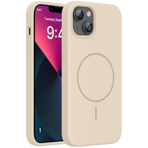 Image of Miracase Magnetic for iPhone 13 Case, [Soft Anti-Scratch Microfiber Lining], Compatible with MagSafe, Liquid Silicone Case Shockproof Drop Protection Phone Case for 13, Sand