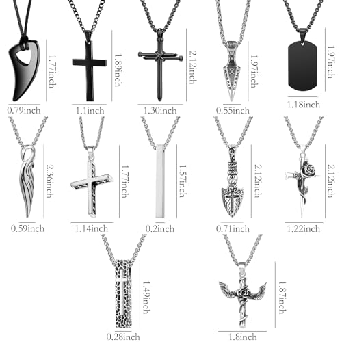 NEWITIN 12 Pieces Stainless Steel Necklaces for Men Hypoallergenic Necklace Unisex Punk Necklace Amulet Pendant Nail Cross Viking Necklaces for Men Women2