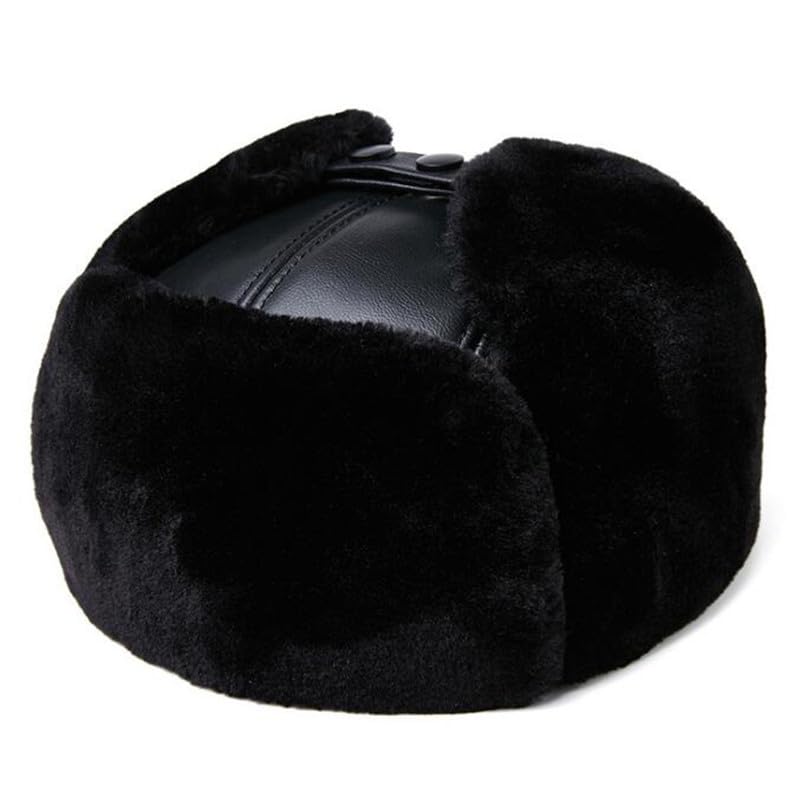 Cappello di Pelliccia da Uomo Invernale Berretto in Vera Pelle Velluto Spesso Cappelli Bomber Caldi Paraorecchie in Bovina Berretti Sci for