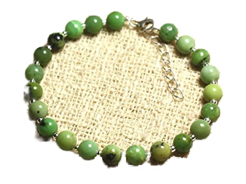 Bracelet chrysoprase 6mm en argent 925 à fermoir mousqueton poli