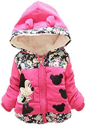 New Girls Baby Toddler Winter Warm Minnie Hooded Cartoon Coat Jacket Clothes (Rose, 18-24 Months)