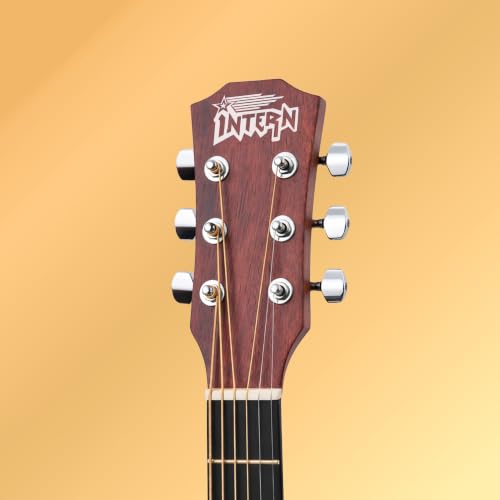 Image of INTERN Glossy 38 Inch Acoustic Guitar Kit for Beginners, Right Handed 6 String Cutaway Guitar with Spruce Top, Ebony Fretboard, Bag, Strap, Picks & Extra Strings (INT-38C-G)
