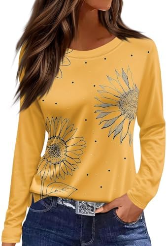 Womens Tunic Tops Shirts Womens Crewneck Sweatshirt Casual Loose Fitting Side Split Tops Long Sleeve T Shirt 2024
