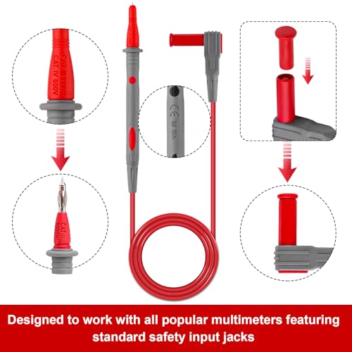 Image of 6pcs Multimeter Automotive Test Leads Kit, Banana Plug Test Leads Hook with Needle Probe, Meter Leads Kit with 4mm Alligator Clips & Wire Piercing Probe Clip Part for Fluke Multimeter Testing