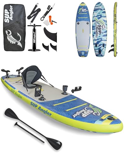 SUP Angler II X-Wide Inflatable Fishing Paddle Board for Adults Up to 425 lbs - Two Rod Holders, Waterproof Phone Case, Cup Holder, Paddle Holder, Camera Mount, Swappable Accessory Ports, 10'8" X 35"