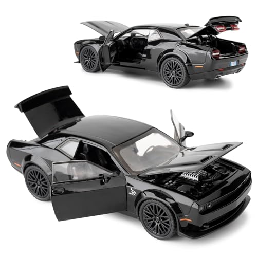 Image of Exclusive Alloy Metal Pull Back Die-Cast Car Diecast Metal Pullback Toy Car with Openable 6 Doors,Light Music Boys Gifts Toys (F & F 7 Dodge Challenger - Black)