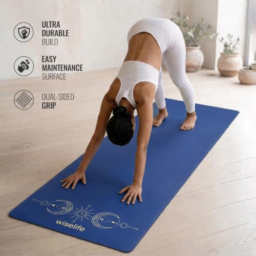 Image of WiseLife Grande XL 6 MM TPE Yoga Mat for Men & Women | Extra Thick, Long & Wide Premium Exercise Mat with Yoga Strap | Anti-Slip & Anti-Tear Ideal for Yoga, Pilates, Home Workouts & Gym Use (Blue)