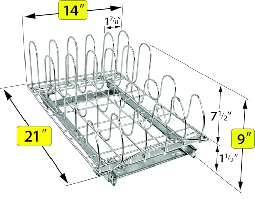 LYNK PROFESSIONAL® Pull Out Pot Lid and Cookie Sheet Organizer Rack for Cabinet - Lifetime Ltd. Warranty - Sliding Kitchen Organizers – Pans, Lids, and Tray Storage - 14W x 21D, Extra-Large, Chrome