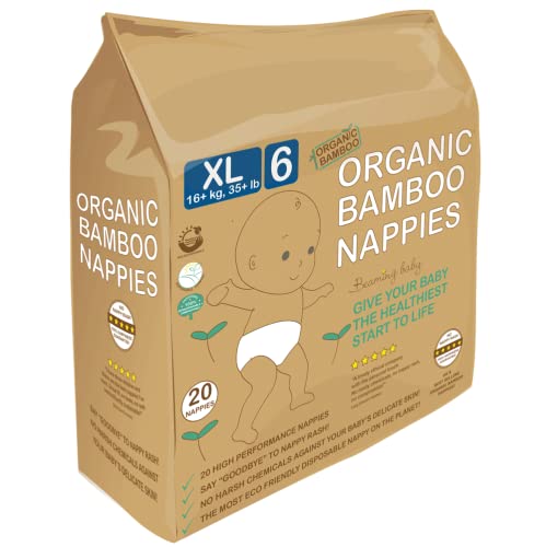 Beaming Baby Pañales de bambú orgánico tamaño 6, XL, 7 paquetes de 20 pañales ecológicos de bambú ecológicos para tu hermoso bebé de 12 meses +