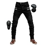 SHUOJIA Hombre Motocicleta Pantalones Jeans con Protección Motorcycle Biker Pant 4 X Equipo De Protección (Black-L)