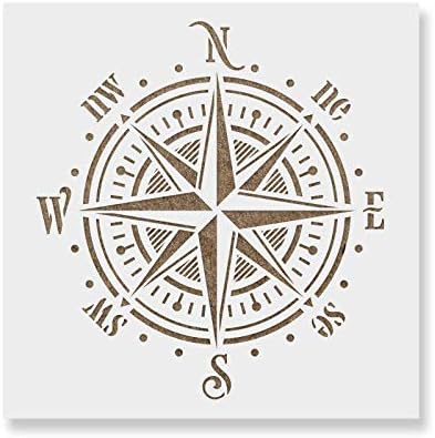 Compass Rose Stencil - Reusable Stencils for Painting - Mylar Stencil for Crafts and Decorations