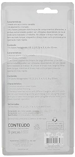 Tramontina 41409209, Jogo Chaves Hexagonais 9 Peças