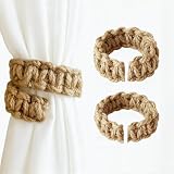 Braided Curtain Ties for Drapes – Rustic Curtain Holdbacks & Boho Curtain Tie Backs, Tiebacks Set of 2, Good for Sheer Curtains, Outdoor Curtain Tiebacks No Drilling is Needed (Brown)