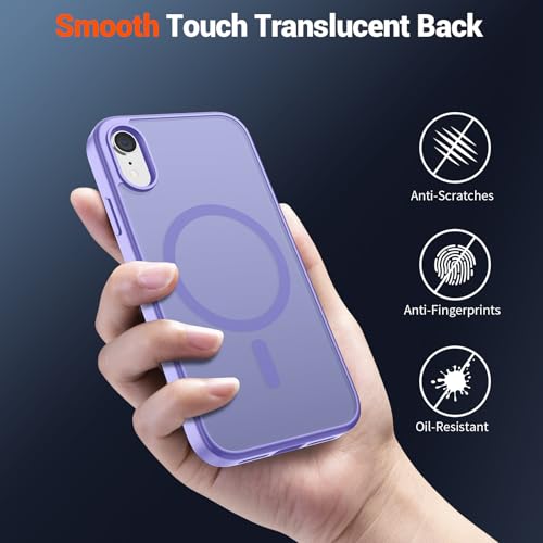 Image of SUPFINE Magnetic for iPhone XR Phone Case Purple | With Screen Protector, Translucent Matte, Compatible with MagSafe, Military Grade Drop Proof, Rugged Shockproof Protective